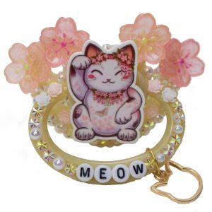 Meow Flower Good Luck Cat Glitter Gold Adult Deco Pacifier