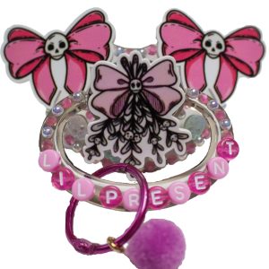 Lil Present Skull Mistletoe and Pink Bows Translucent Black Adult Deco Pacifier